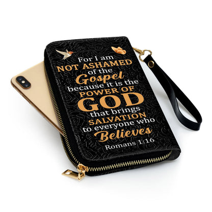Romans 116 Gift Scriptures For Religious Women For I Am Not Ashamed Of The Gospel Clutch Purse For Women - Personalized Name