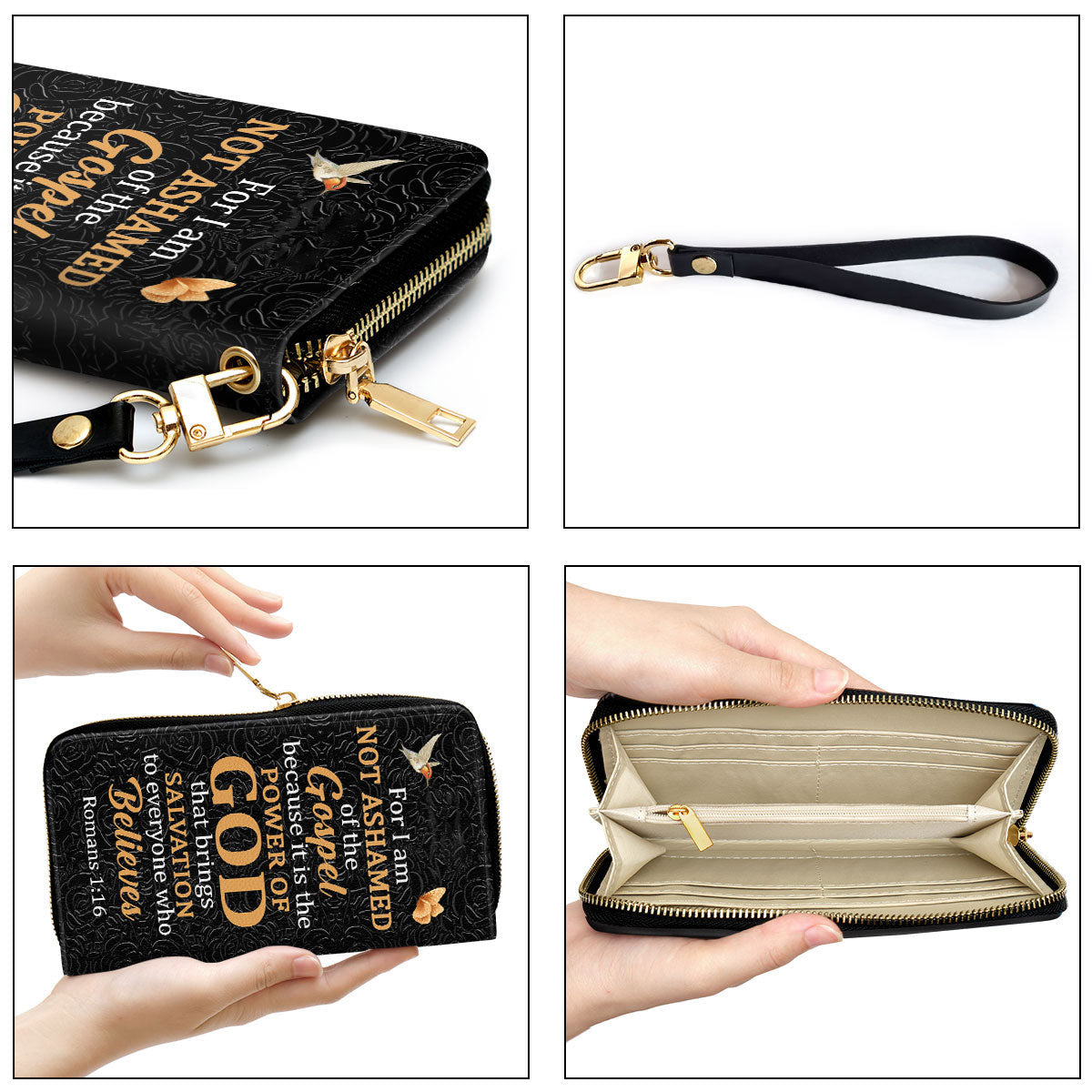 Romans 116 Gift Scriptures For Religious Women For I Am Not Ashamed Of The Gospel Clutch Purse For Women - Personalized Name