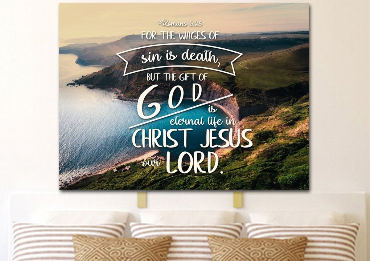 Romans 623 The Gift Of God Is Eternal Life Canvas Wall Art Print - Christian Canvas Wall Art