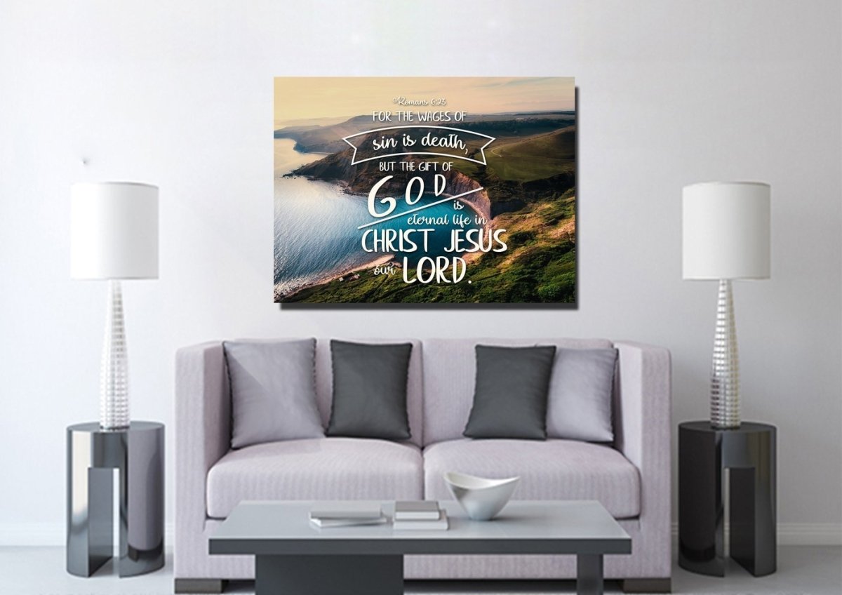 Romans 623 The Gift Of God Is Eternal Life Canvas Wall Art Print - Christian Canvas Wall Art