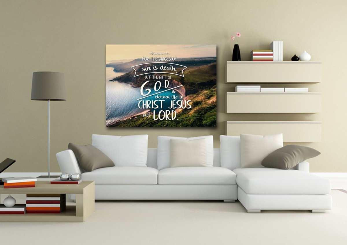 Romans 623 The Gift Of God Is Eternal Life Canvas Wall Art Print - Christian Canvas Wall Art