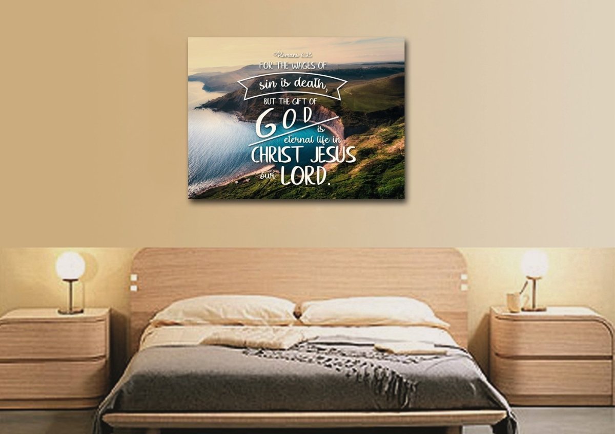Romans 623 The Gift Of God Is Eternal Life Canvas Wall Art Print - Christian Canvas Wall Art