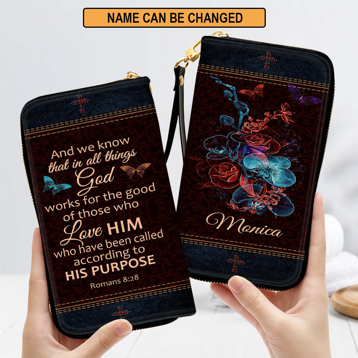 Romans 828 Flower Spiritual Gifts For Women Of God Clutch Purse For Women - Personalized Name - Christian Gifts For Women