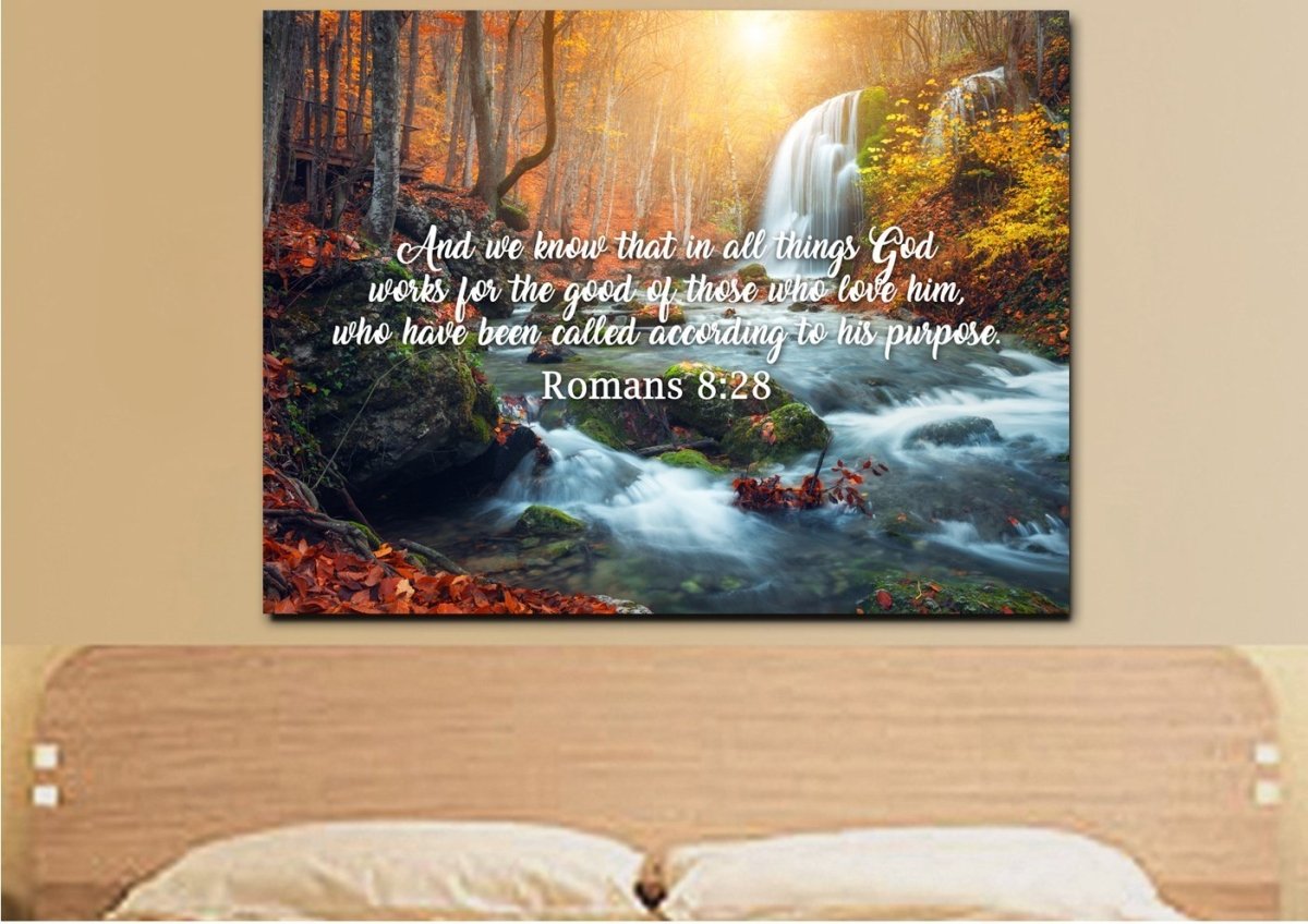 Romans 828 God Works For The Good Canvas Wall Art Print - Christian Canvas Wall Art