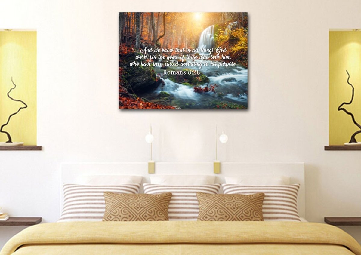 Romans 828 God Works For The Good Canvas Wall Art Print - Christian Canvas Wall Art