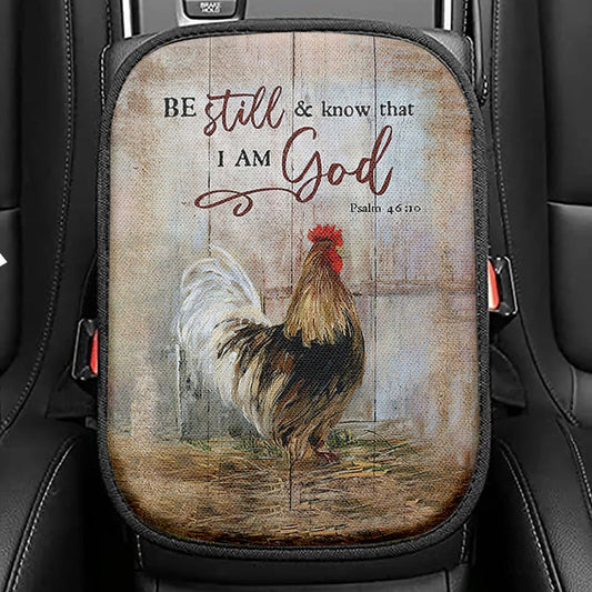 Rooster Hen God Knew I Needed You Seat Box Cover, Christian Car Center Console Cover, Bible Verse Car Interior Accessories