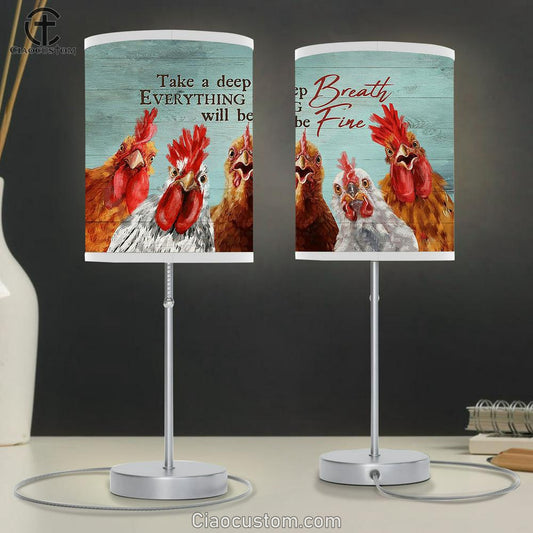Rooster Peace Farm Take A Deep Breath, Everything Will Be Fine Lamp Art Table Lamp - Christian Lamp Art - Religious Art