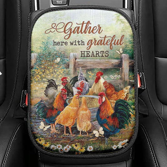 Rooster Today I Choose Joy Seat Box Cover, Christian Car Center Console Cover, Bible Verse Car Interior Accessories