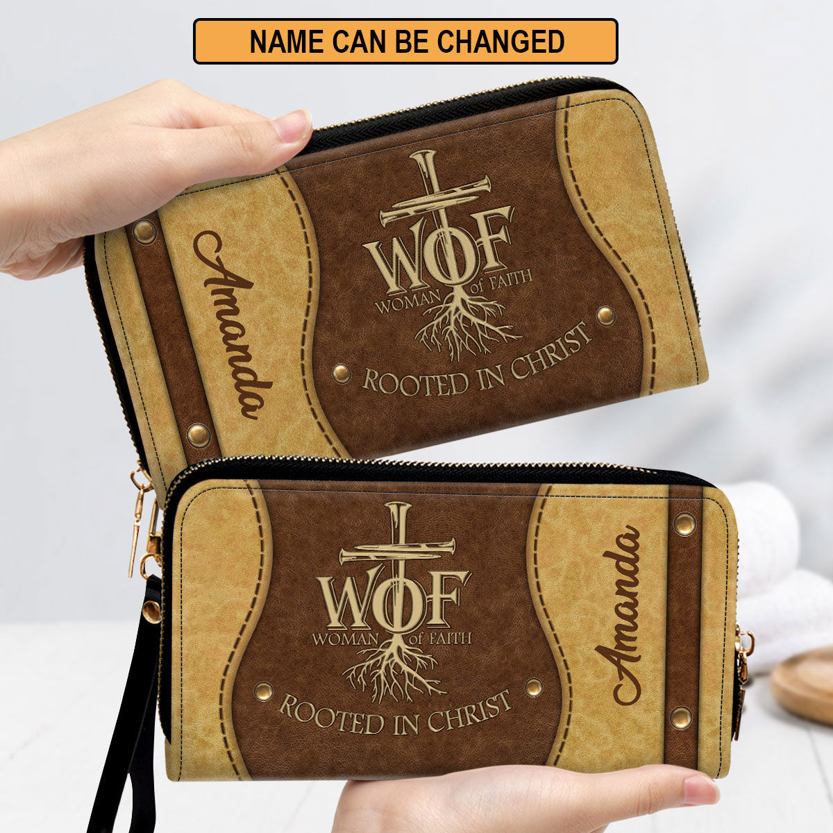 Rooted In Christ Clutch Purse For Women - Personalized Name - Christian Gifts For Women