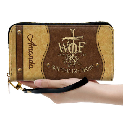 Rooted In Christ Clutch Purse For Women - Personalized Name - Christian Gifts For Women