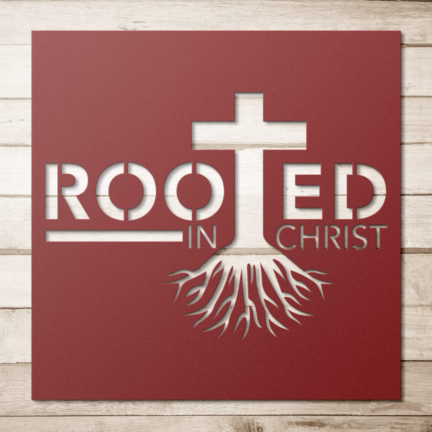 Rooted In Christ Metal Sign - Christian Metal Wall Art - Religious Metal Wall Decor