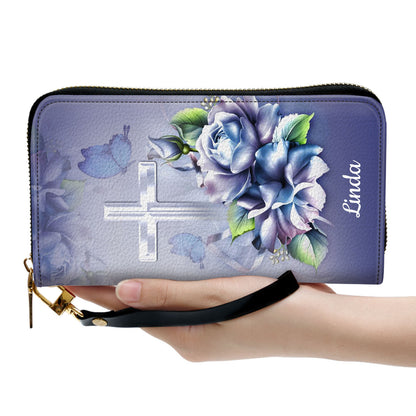 Rose And Cross Religious Gifts For Women Of God Clutch Purse For Women - Personalized Name - Christian Gifts For Women