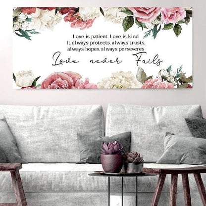 Rose Border & Love Is Patient, Love Is Kind Canvas Print - Christian Canvas Wall Art