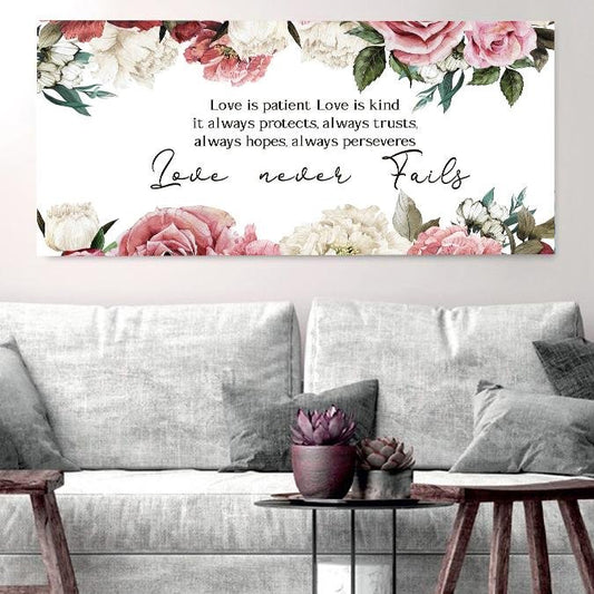 Rose Border & Love Is Patient, Love Is Kind Canvas Print - Christian Canvas Wall Art