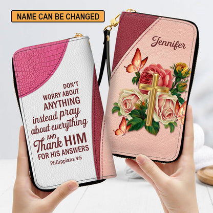 Rose Don‘T Worry About Anything Philippians 46 Scripture Gifts For Religious Women Clutch Purse For Women - Personalized Name