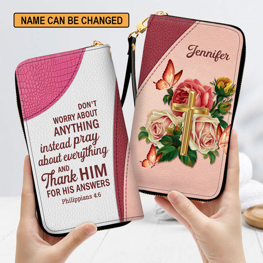Rose Don‘T Worry About Anything Philippians 46 Scripture Gifts For Religious Women Clutch Purse For Women - Personalized Name