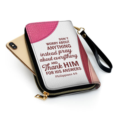 Rose Don‘T Worry About Anything Philippians 46 Scripture Gifts For Religious Women Clutch Purse For Women - Personalized Name