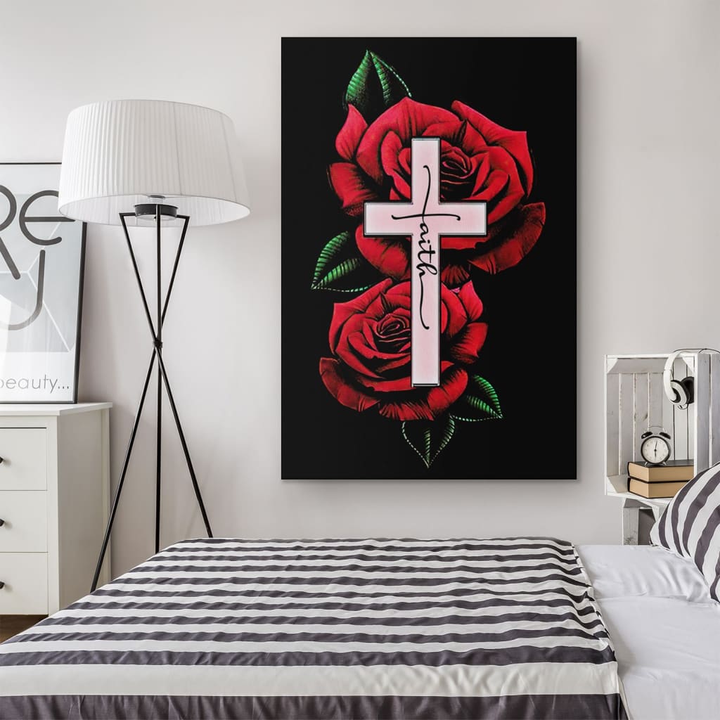 Rose Faith Cross Canvas Wall Art - Christian Canvas Prints - Bible Verse Canvas