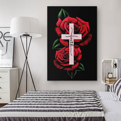 Rose Faith Cross Canvas Wall Art - Christian Canvas Prints - Bible Verse Canvas