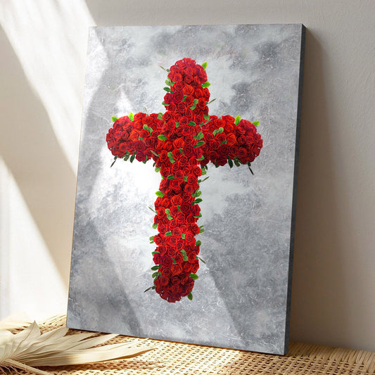 Roses Cross - Christian Artwork - Religious Wall Decor - Faith Canvas Wall Art - Scripture Wall Art - Ciaocustom