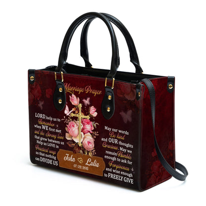 Roses And Cross Marriage Prayer Personalized Leather Handbag With Handle Christian Valentine Gifts For Women