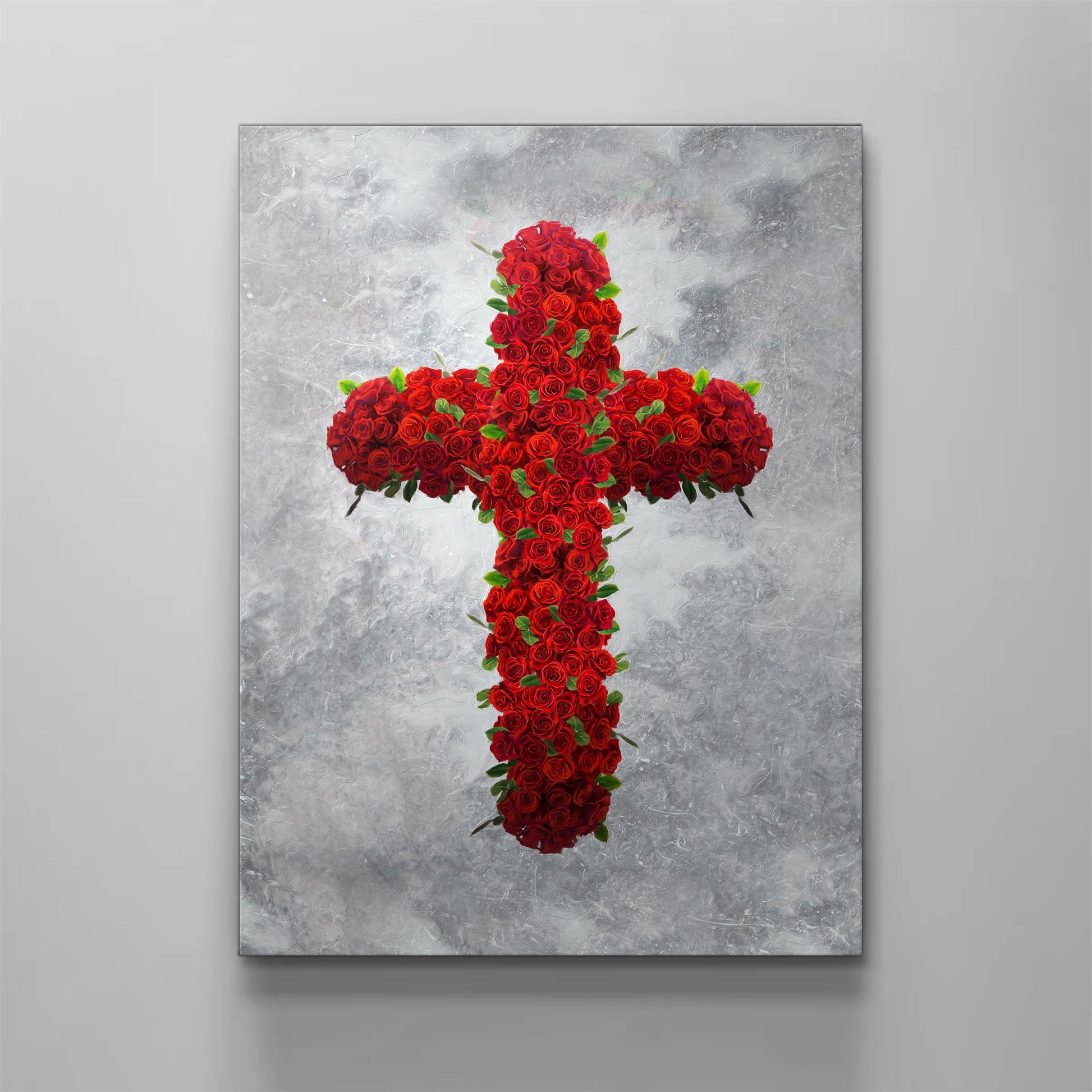 Roses Cross Canvas - Religious Canvas Art - Christian Canvas Wall Art - Ciaocustom