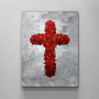 Roses Cross Canvas - Religious Canvas Art - Christian Canvas Wall Art - Ciaocustom