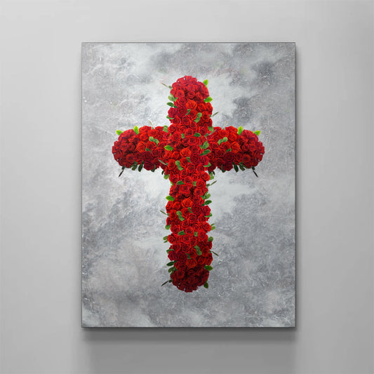 Roses Cross Canvas - Religious Canvas Art - Christian Canvas Wall Art - Ciaocustom