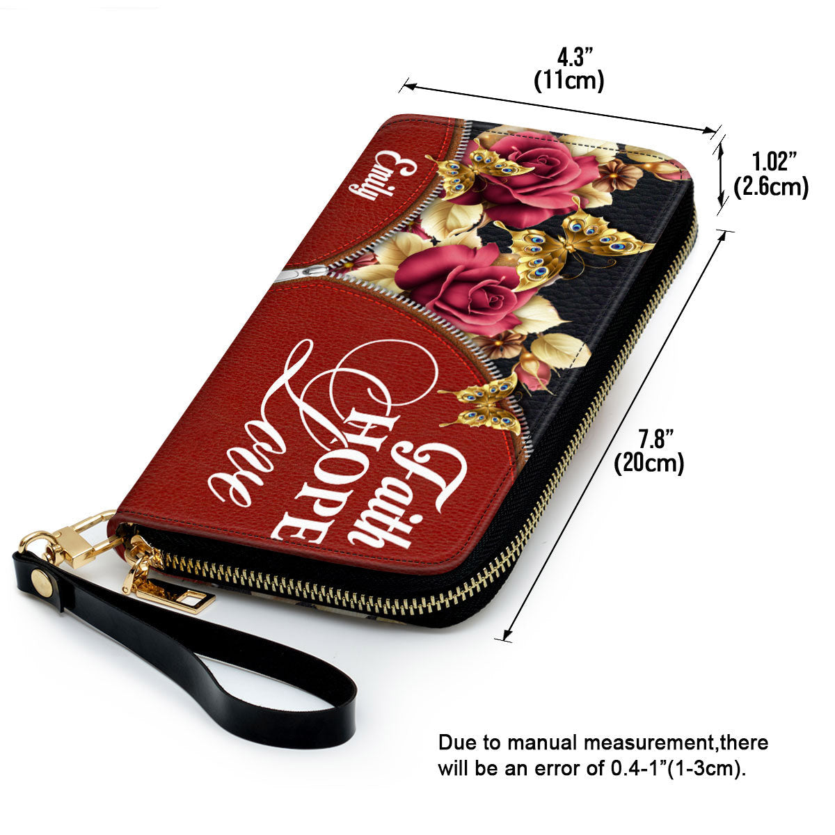 Roses Love Hope Faith Clutch Purse For Women - Personalized Name - Christian Gifts For Women