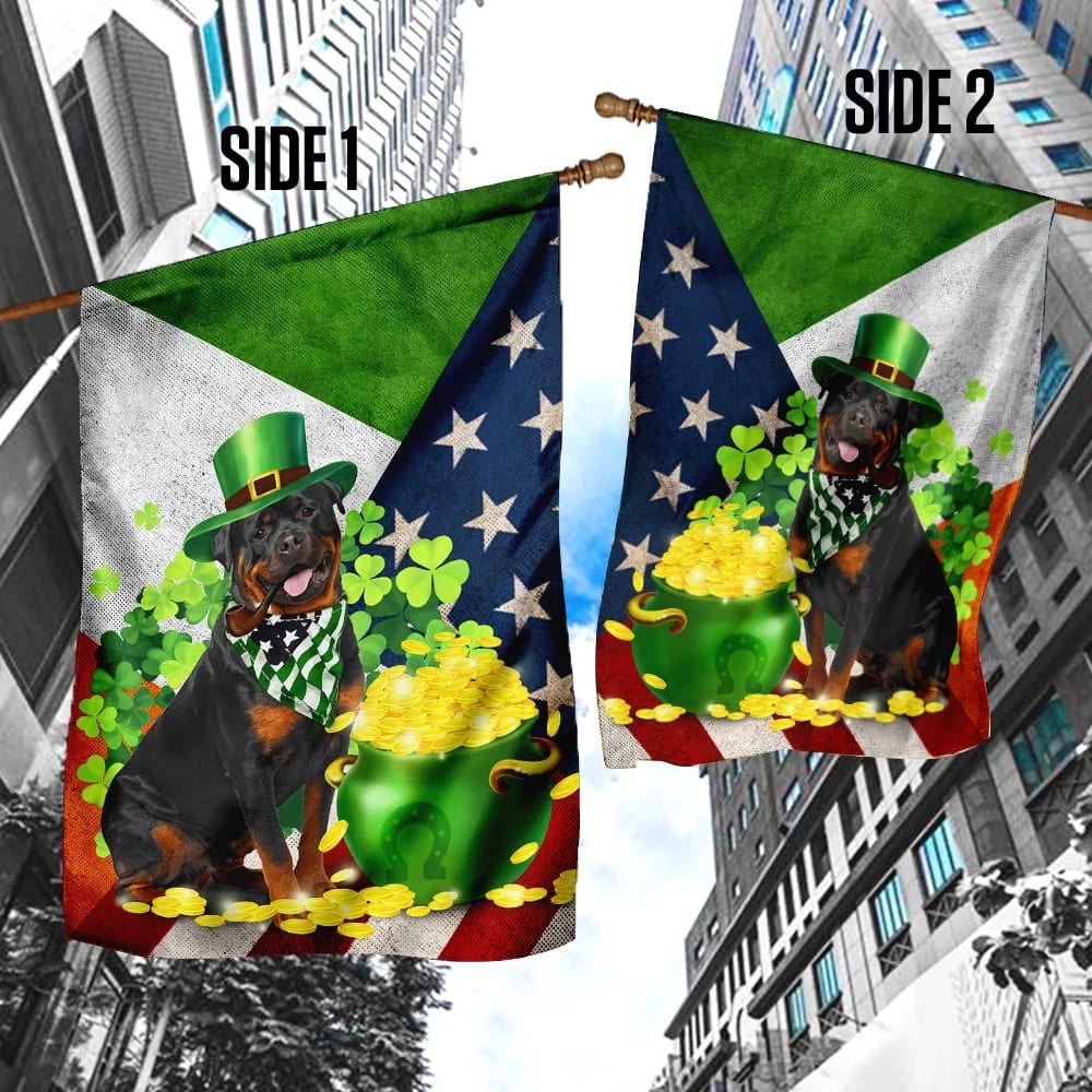 Rottweiler House Flag - St Patrick's Day Garden Flag - Outdoor St Patrick's Day Decor