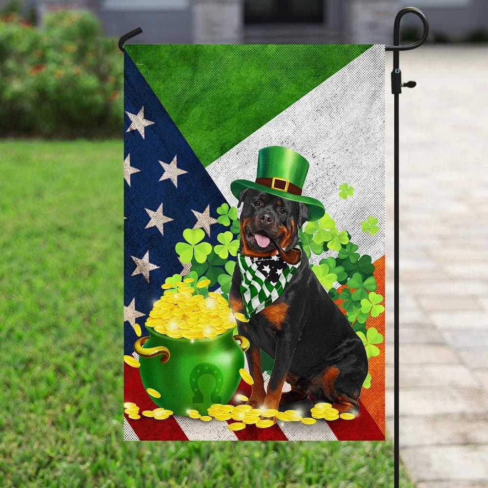 Rottweiler House Flag - St Patrick's Day Garden Flag - Outdoor St Patrick's Day Decor