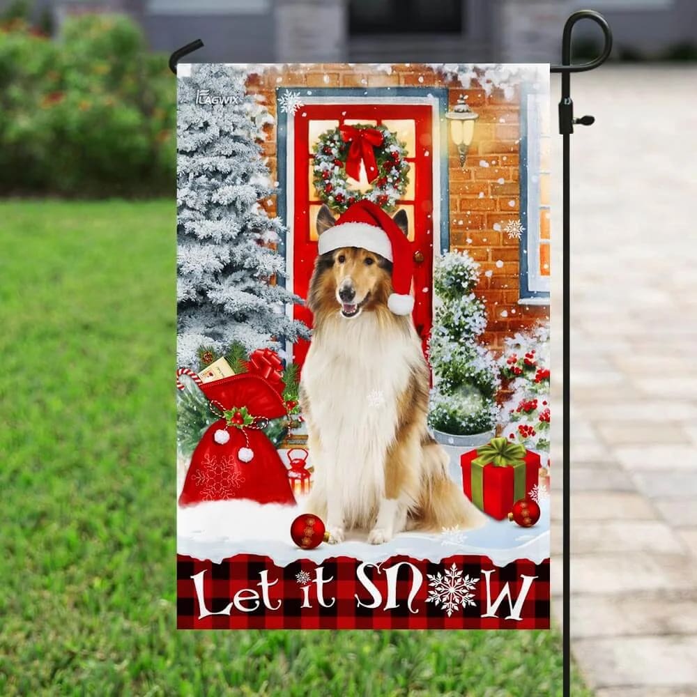 Rough Collie. Mery Christmas Flag - Christmas Garden Flag - Christmas House Flag - Christmas Outdoor Decoration