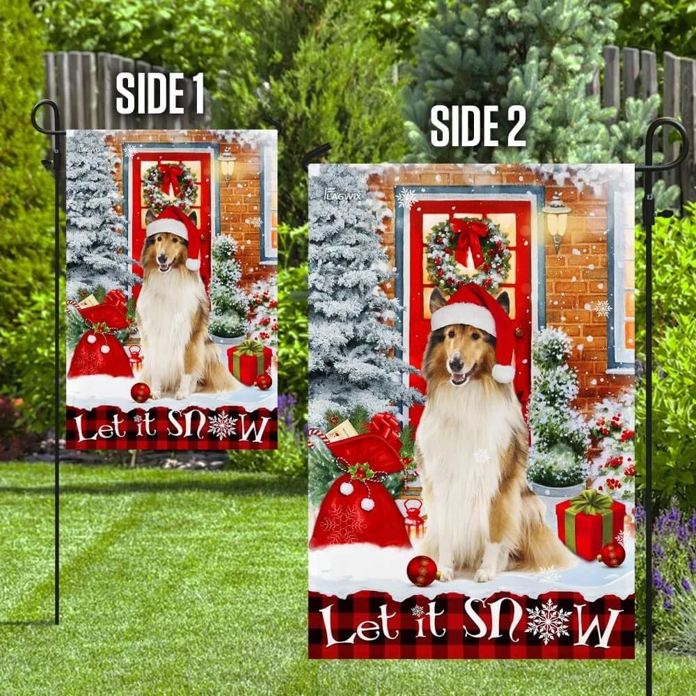 Rough Collie. Mery Christmas Flag - Christmas Garden Flag - Christmas House Flag - Christmas Outdoor Decoration