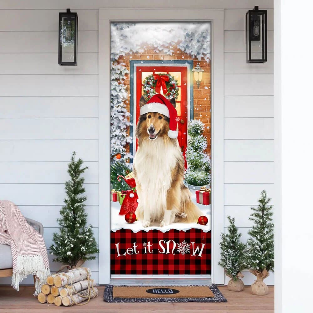 Rough Collie Mery Christmas Door Cover - Christmas Outdoor Decoration