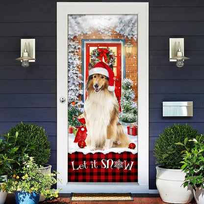 Rough Collie Mery Christmas Door Cover - Christmas Outdoor Decoration