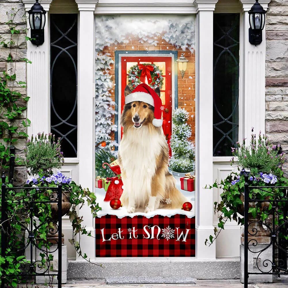 Rough Collie Mery Christmas Door Cover - Christmas Outdoor Decoration