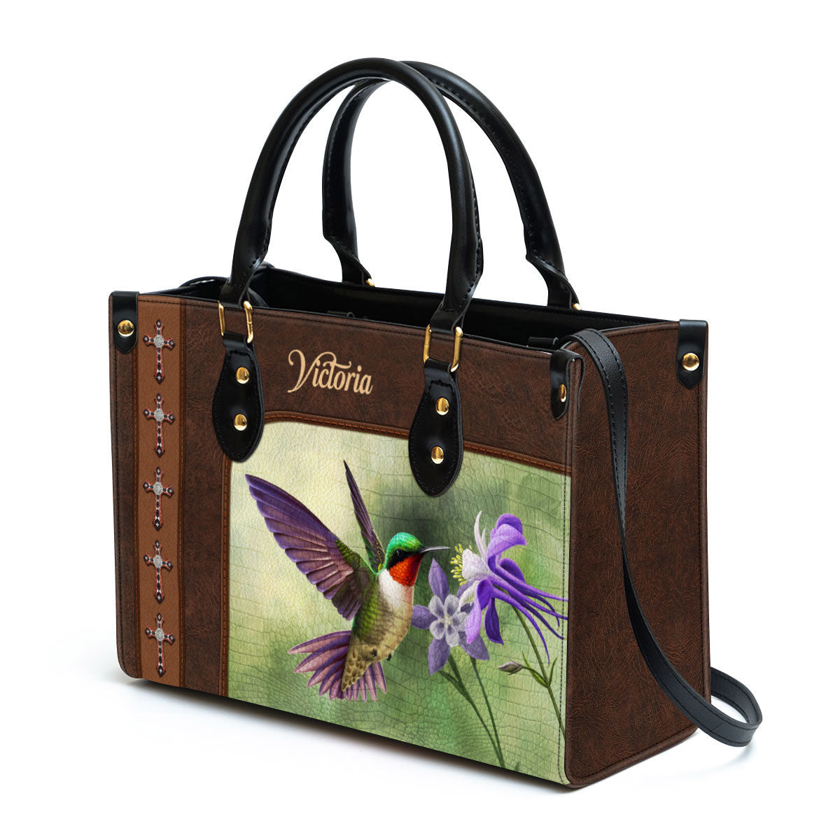 Ruby-throated Hummingbird Leather Bag - Personalized Leather Bag With Handle for Christian Women