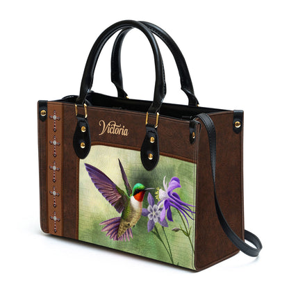 Ruby-throated Hummingbird Leather Bag - Personalized Leather Bag With Handle for Christian Women