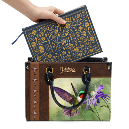 Ruby-throated Hummingbird Leather Bag - Personalized Leather Bag With Handle for Christian Women