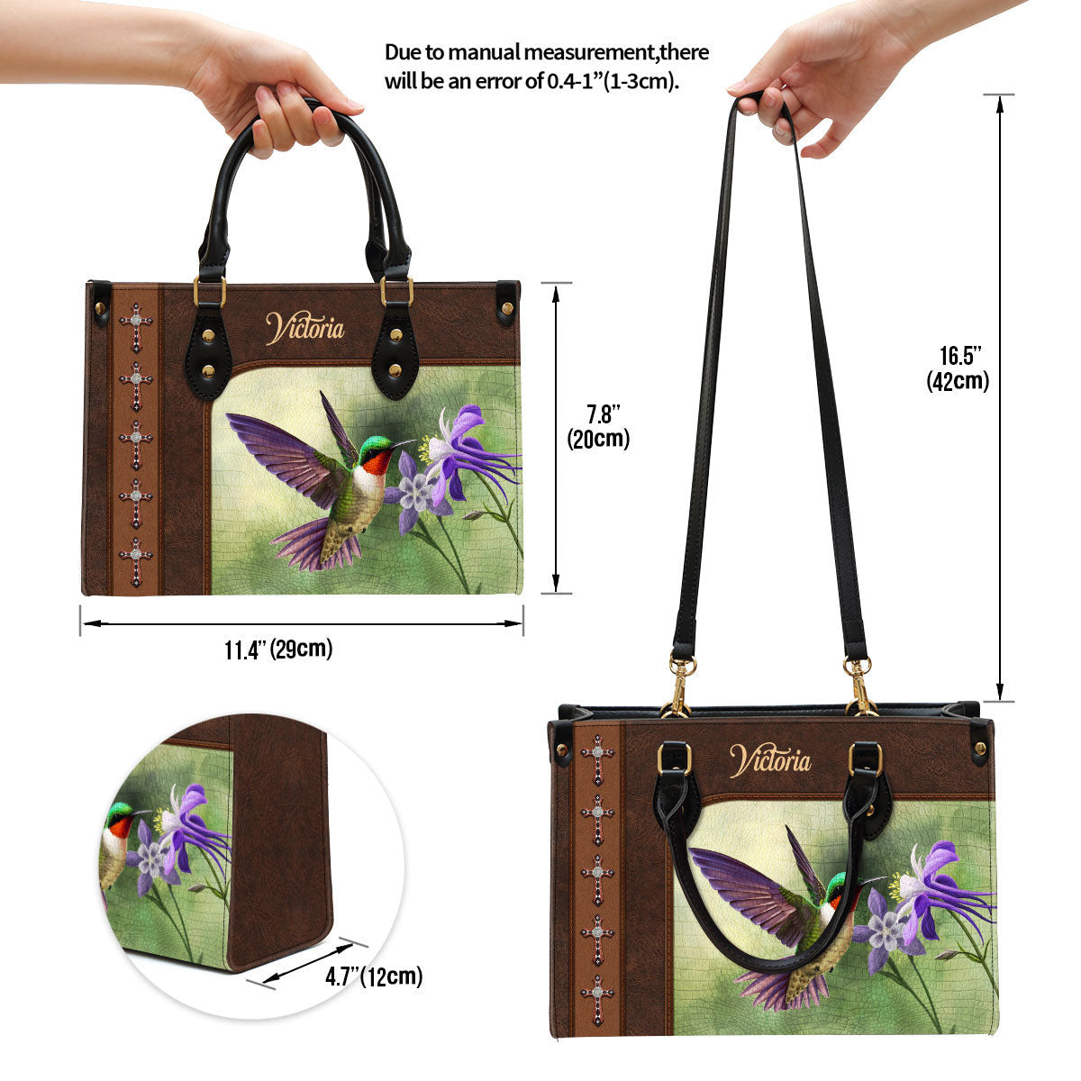 Ruby-throated Hummingbird Leather Bag - Personalized Leather Bag With Handle for Christian Women