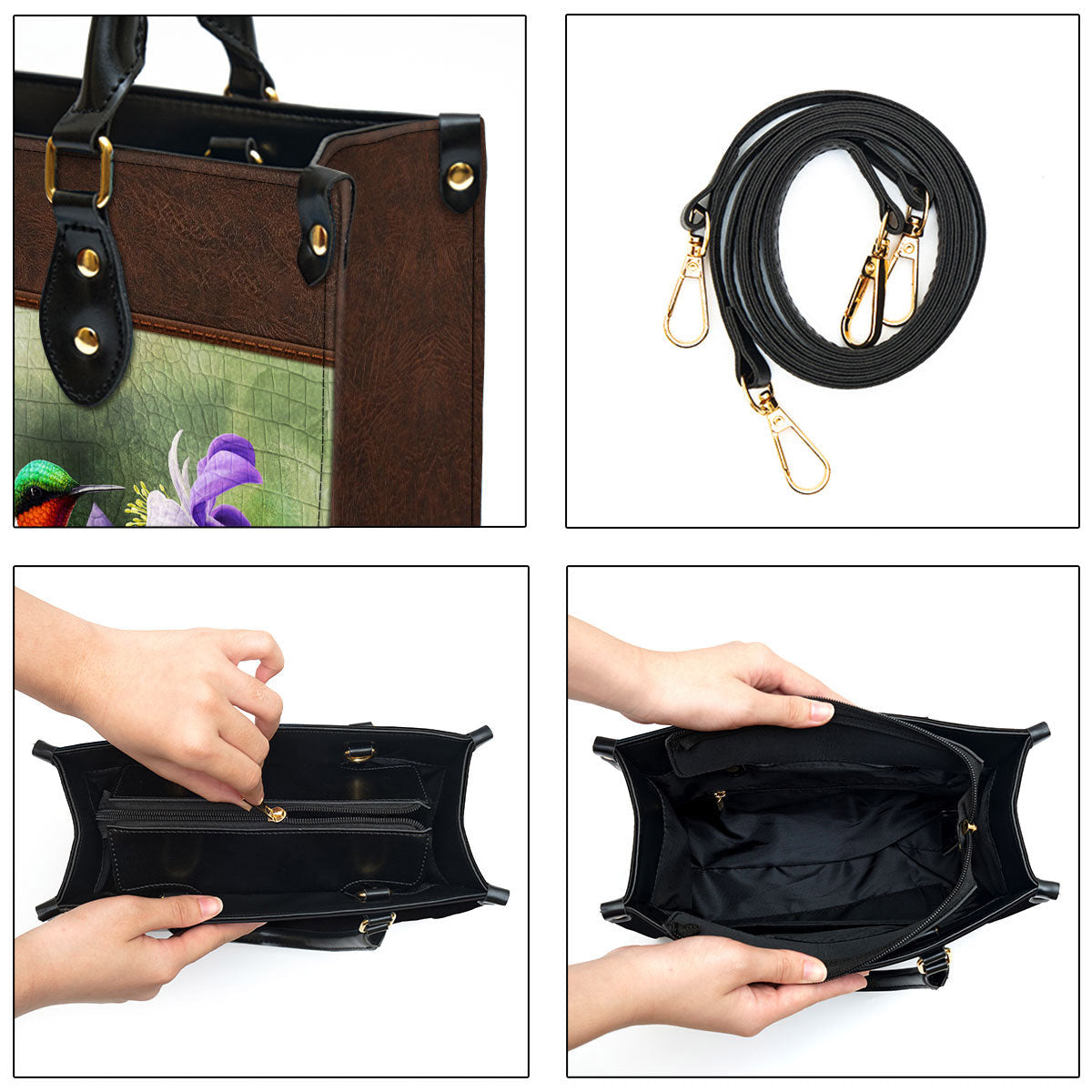 Ruby-throated Hummingbird Leather Bag - Personalized Leather Bag With Handle for Christian Women