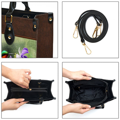 Ruby-throated Hummingbird Leather Bag - Personalized Leather Bag With Handle for Christian Women