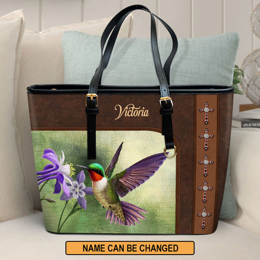 Ruby Throated Hummingbird Personalized Leather Tote Bag Gift For Church Staff Bible Bag - Religious Gifts For Women Of God