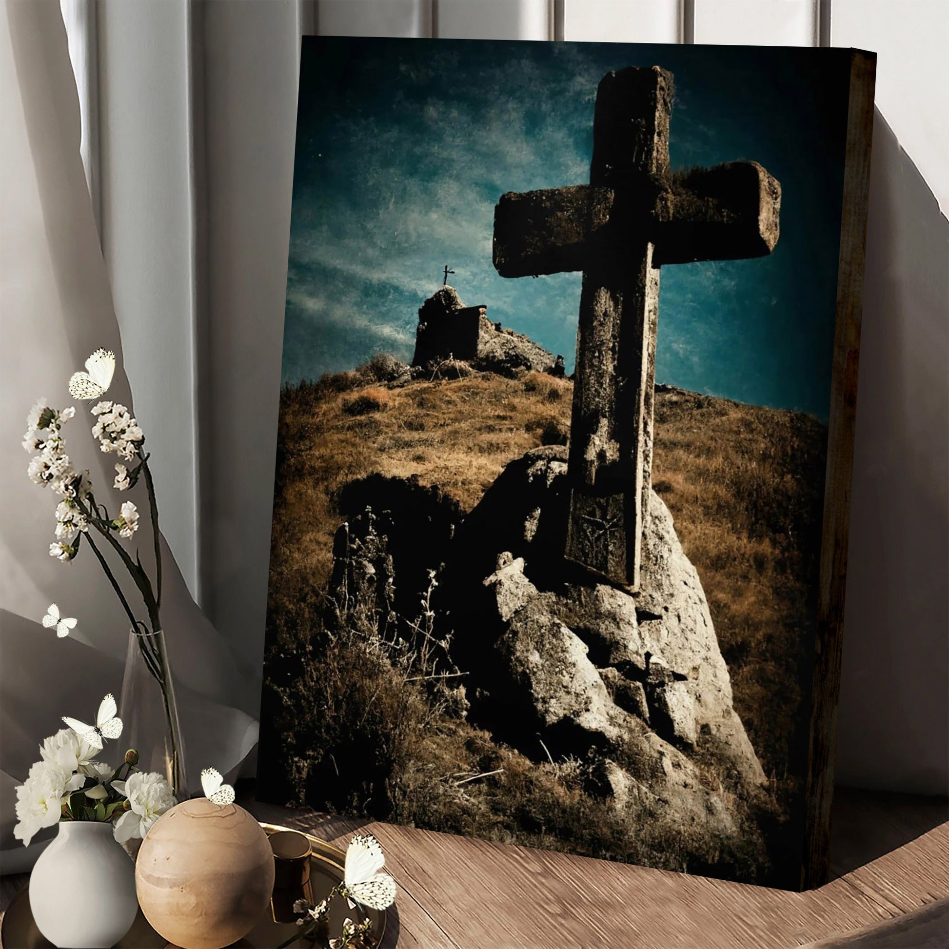 Rugged Cross on a Hill Lord Jesus Christ Christian Bible - Jesus Canvas Art - Christian Wall Canvas