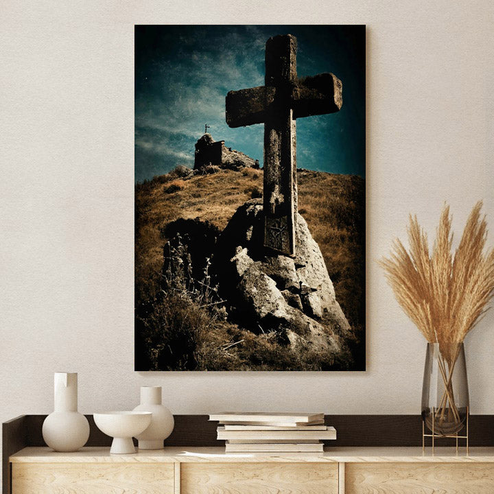 Rugged Cross on a Hill Lord Jesus Christ Christian Bible - Jesus Canvas Art - Christian Wall Canvas