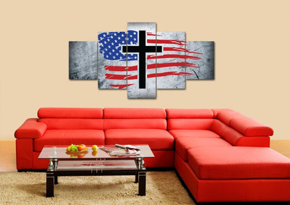 Rugged Look American Flag Patriotic Wall Art - Christian Canvas Wall Art