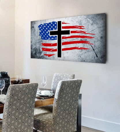 Rugged Look American Flag Patriotic Wall Art - Christian Canvas Wall Art