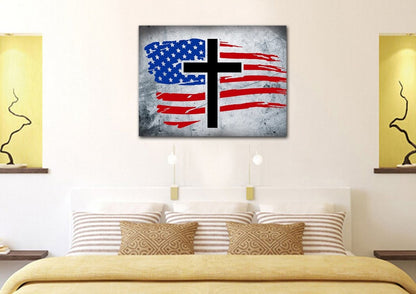 Rugged Look American Flag Patriotic Wall Art - Christian Canvas Wall Art