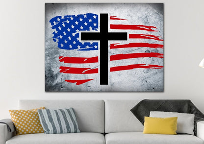 Rugged Look American Flag Patriotic Wall Art - Christian Canvas Wall Art