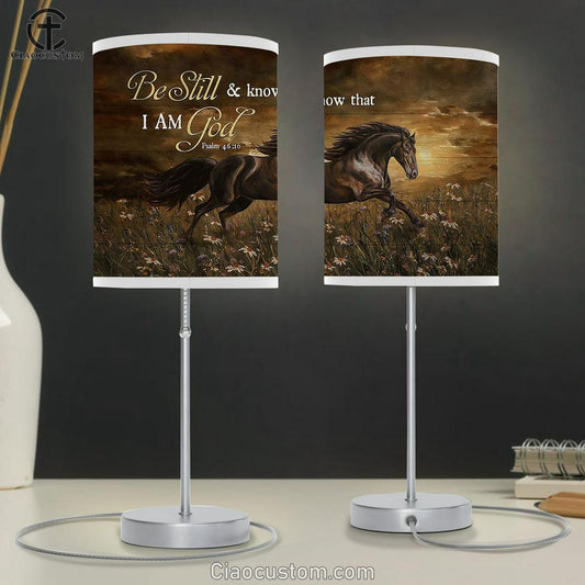Running Horse Daisy Field Be Still And Know That I Am God Lamp Art Table Lamp - Christian Room Decor - Gifts For Horse Lovers